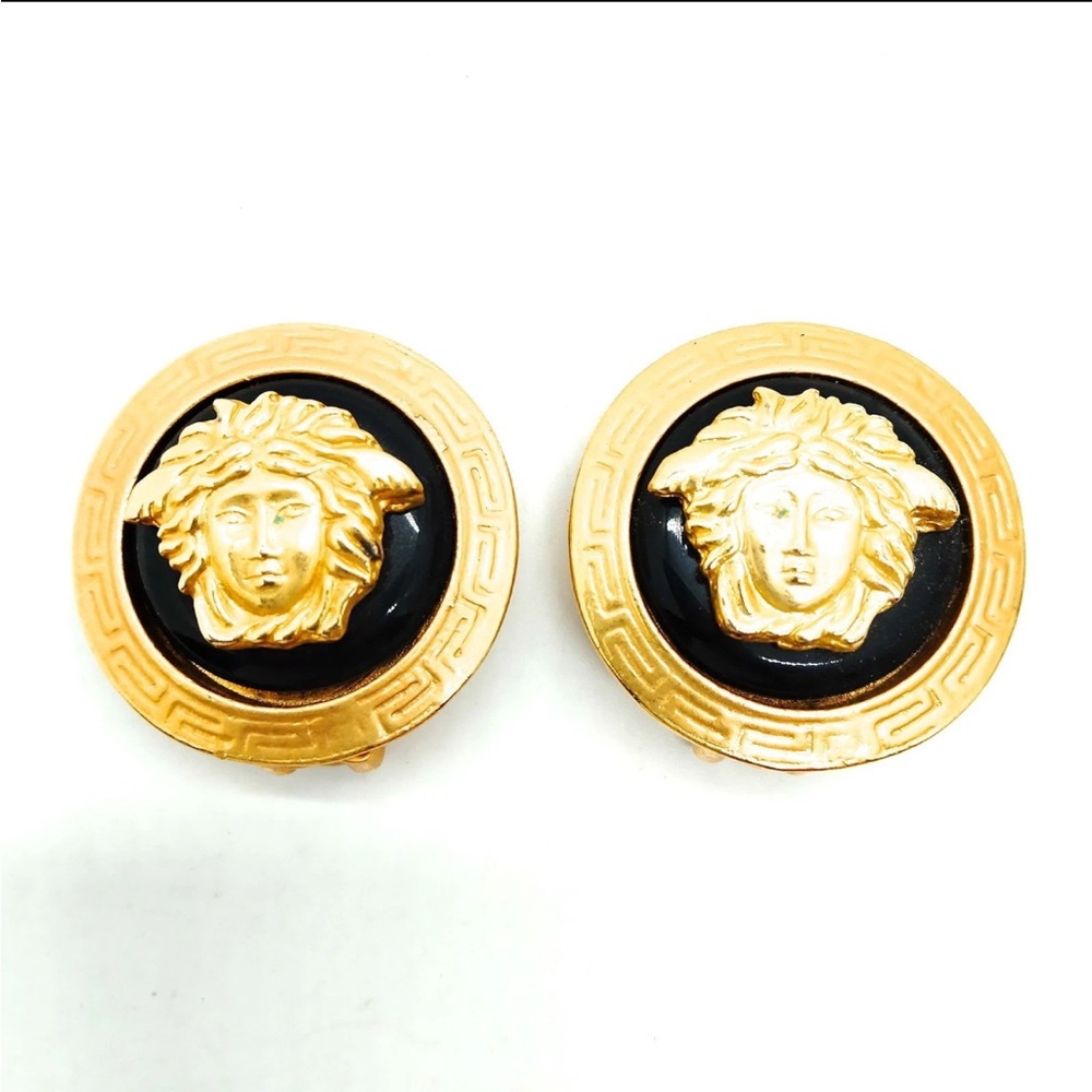 Vintage Versace Earring  Gold Black